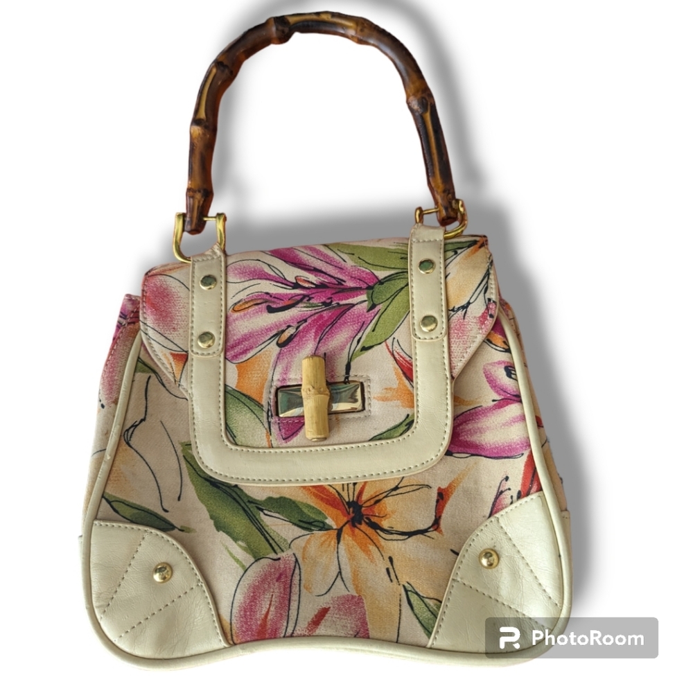 Bamboo Handle Flora Vintage Handbag